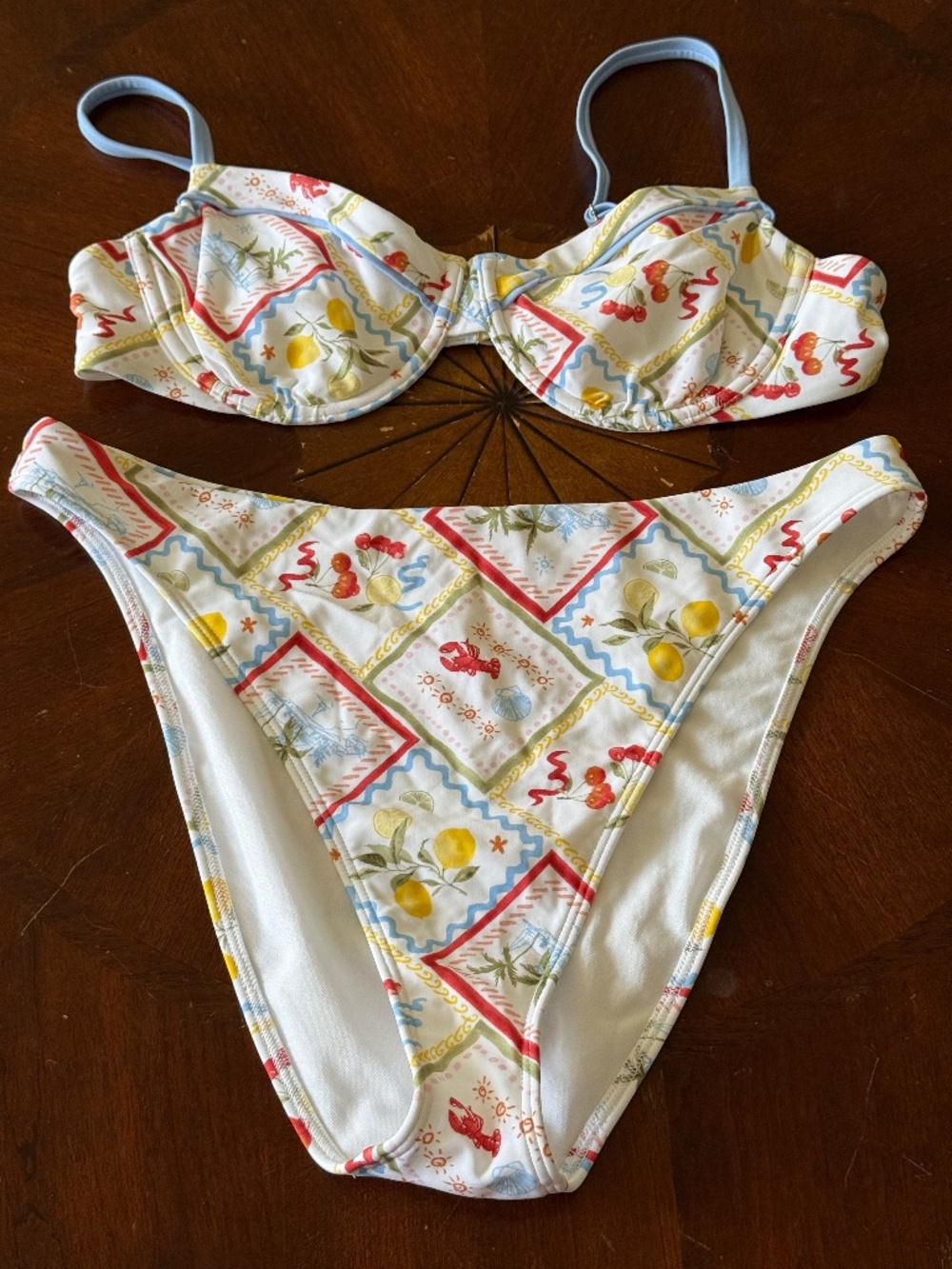 NWOT Abercrombie & Fitch Bikini, Lobster Print, L Hi-leg Bottom, L Underwire Top